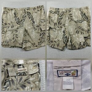 Caribbean Joe Tropical Paradise Beer Print Swim Trunks Men's Large Tan EUC